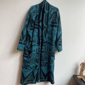 Richard Martini Women's Cable-Knit Button Front Abstract Pattern Blue Cardigan L